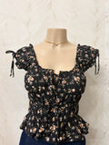 Black floral waist Ruffled Top