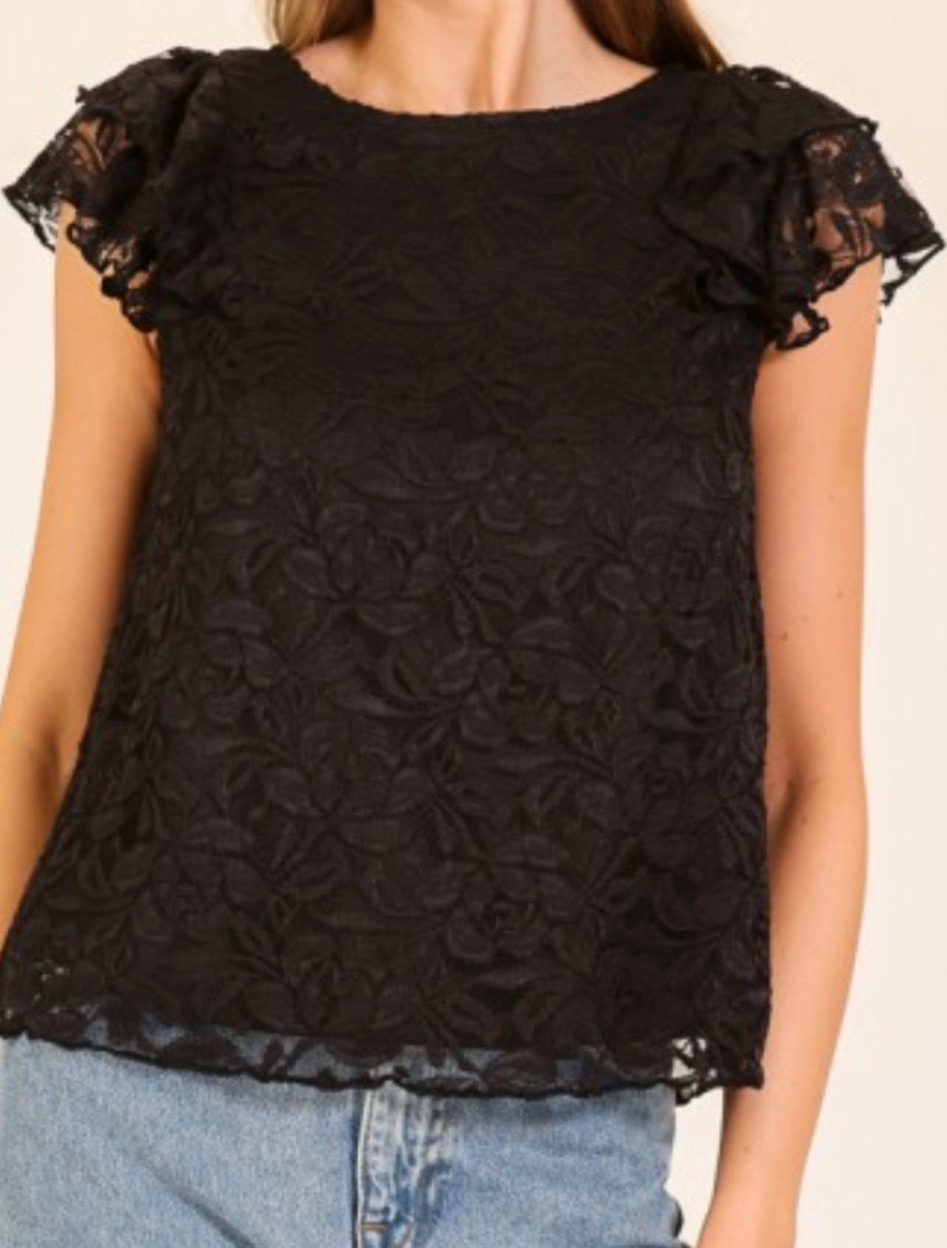 Floral Lace Flutter Sleeve Top