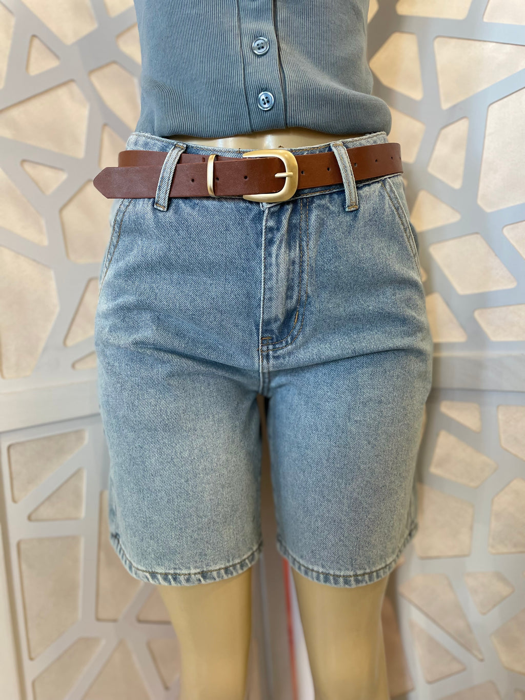 High waisted Belted Denim Jean Shorts