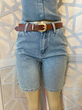 High waisted Belted Denim Jean Shorts