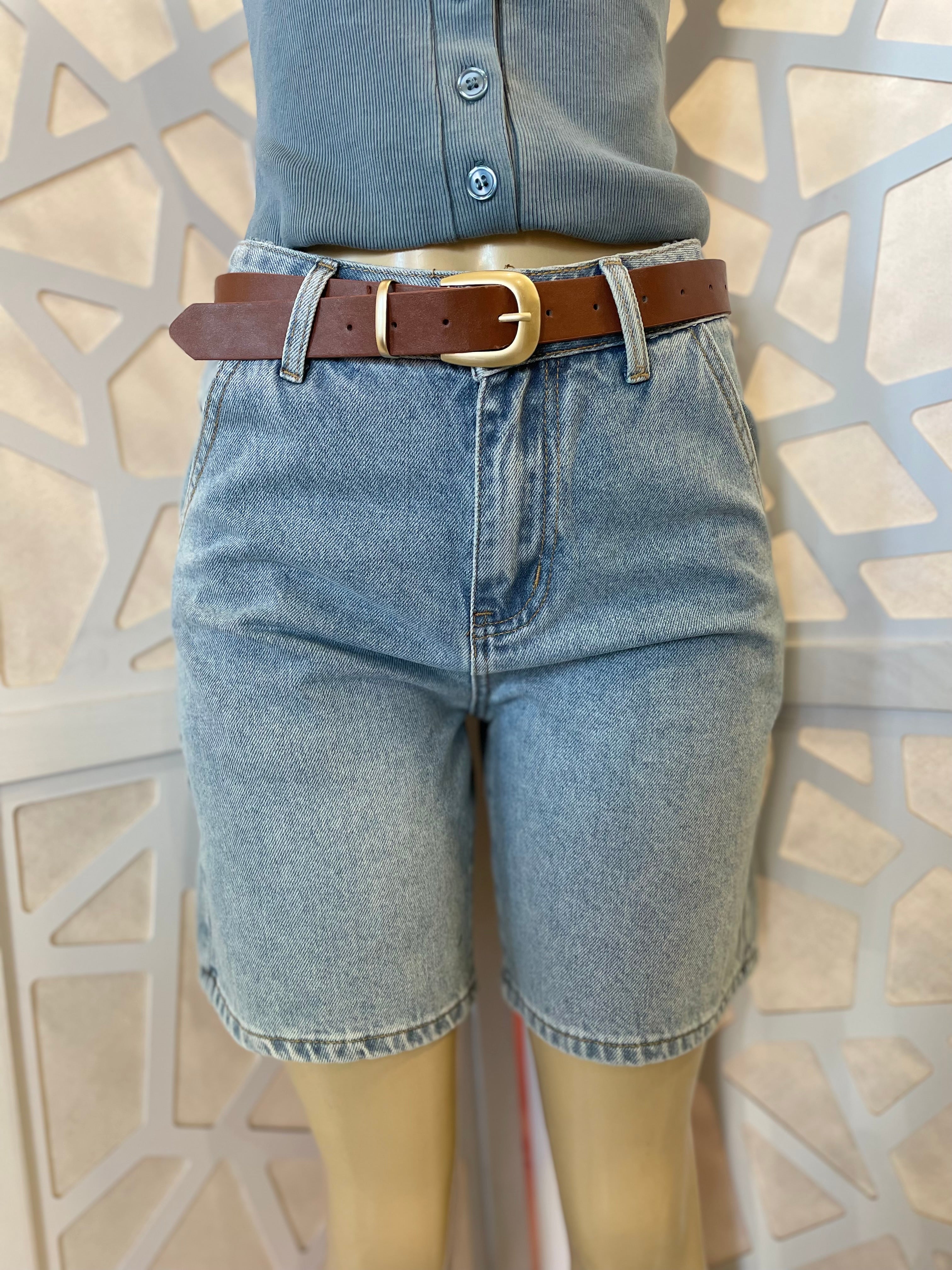 High waisted Belted Denim Jean Shorts