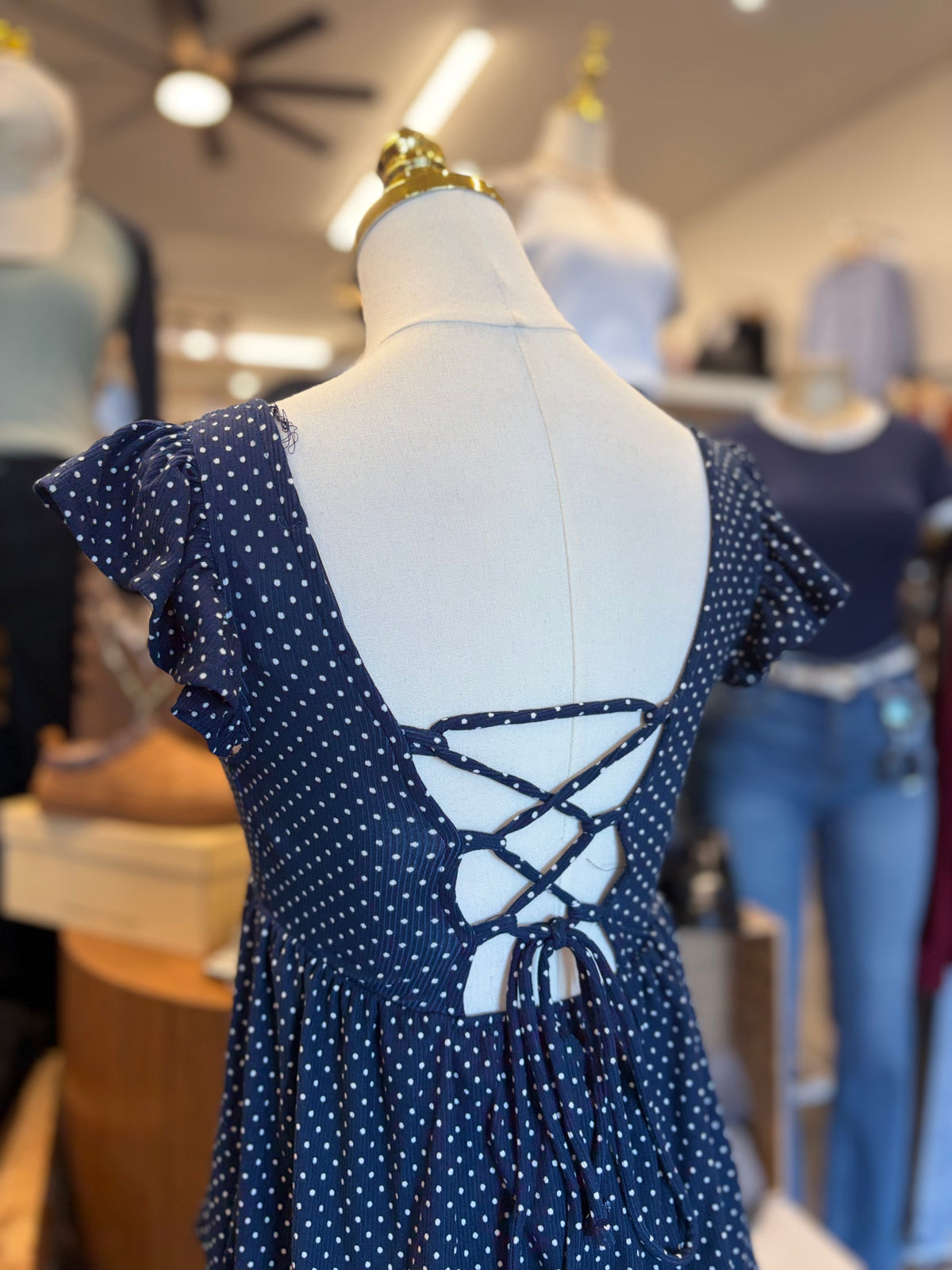 Navy Top W/Tie Back detail