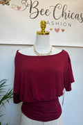 Burgundy Off Shoulder Ruched Top
