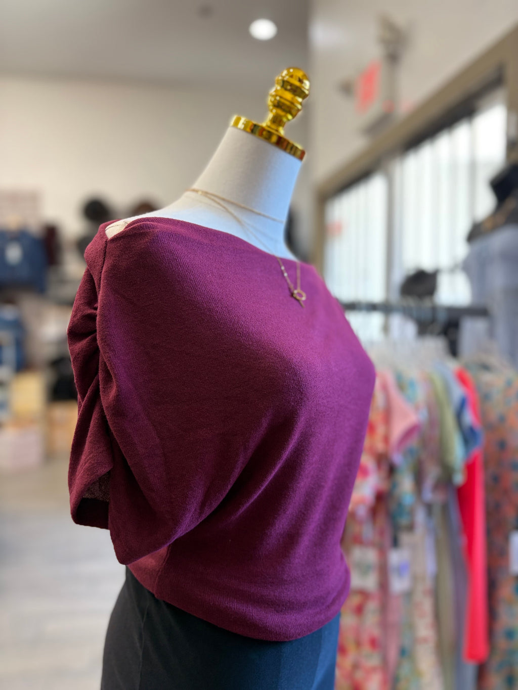 Burgundy One shoulder Ruched Short sleeve knit top