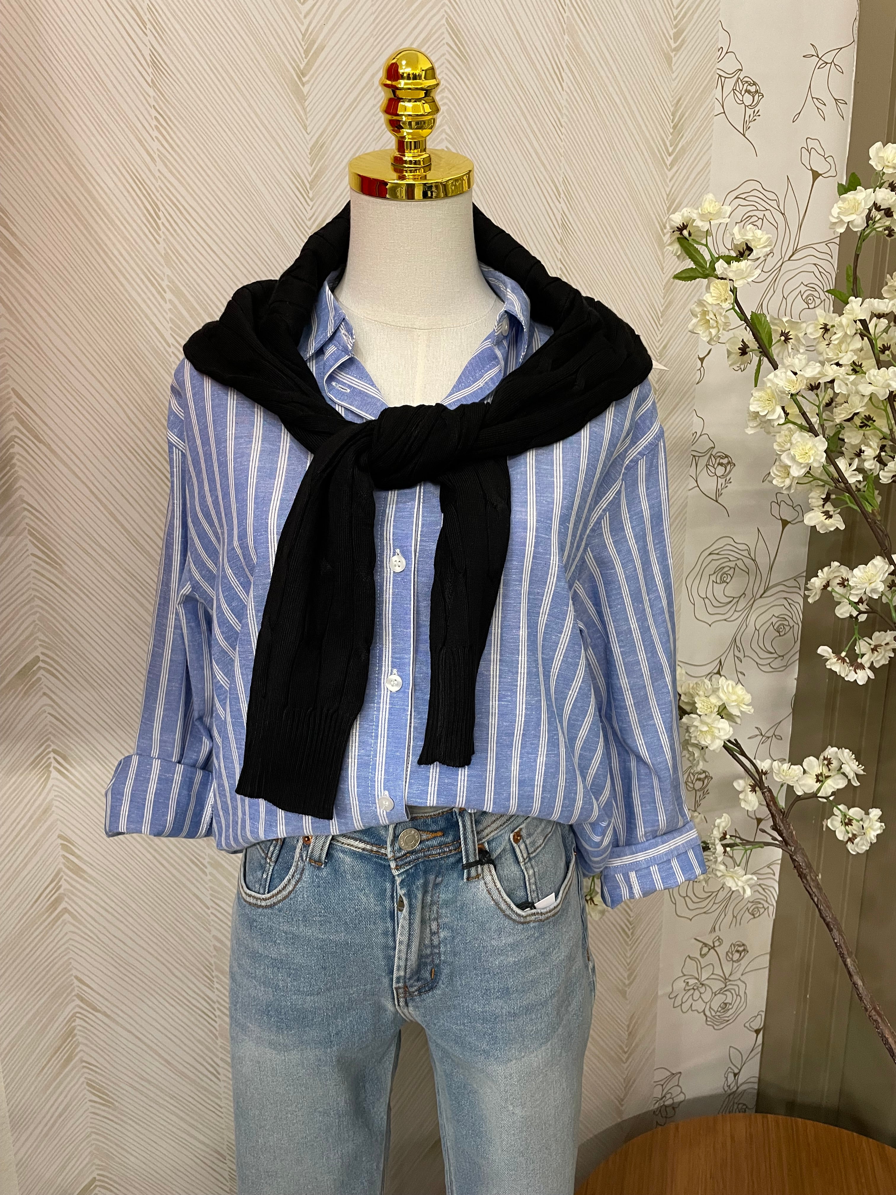 Blue stripe oversized button down shirt