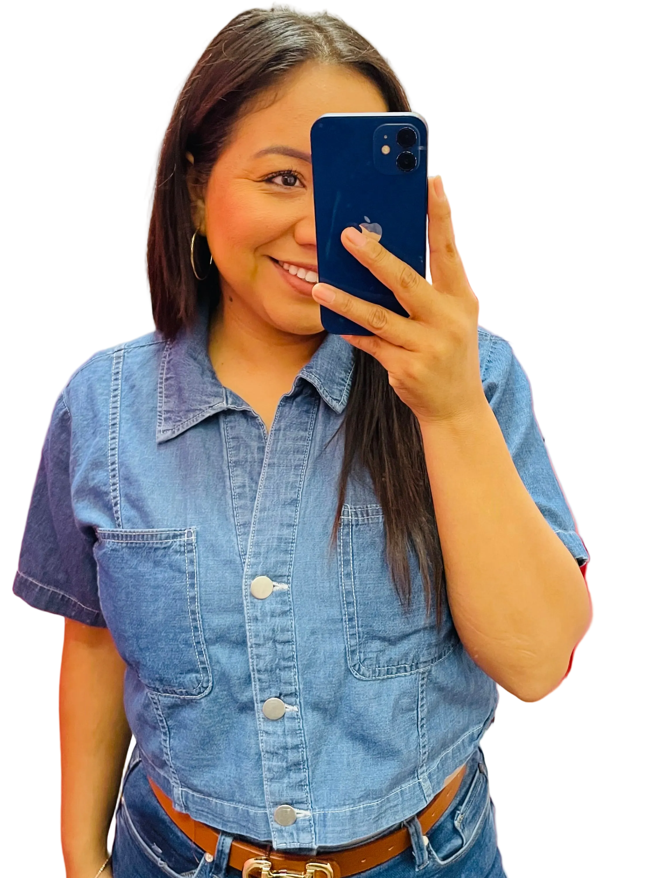 Collared button down denim top