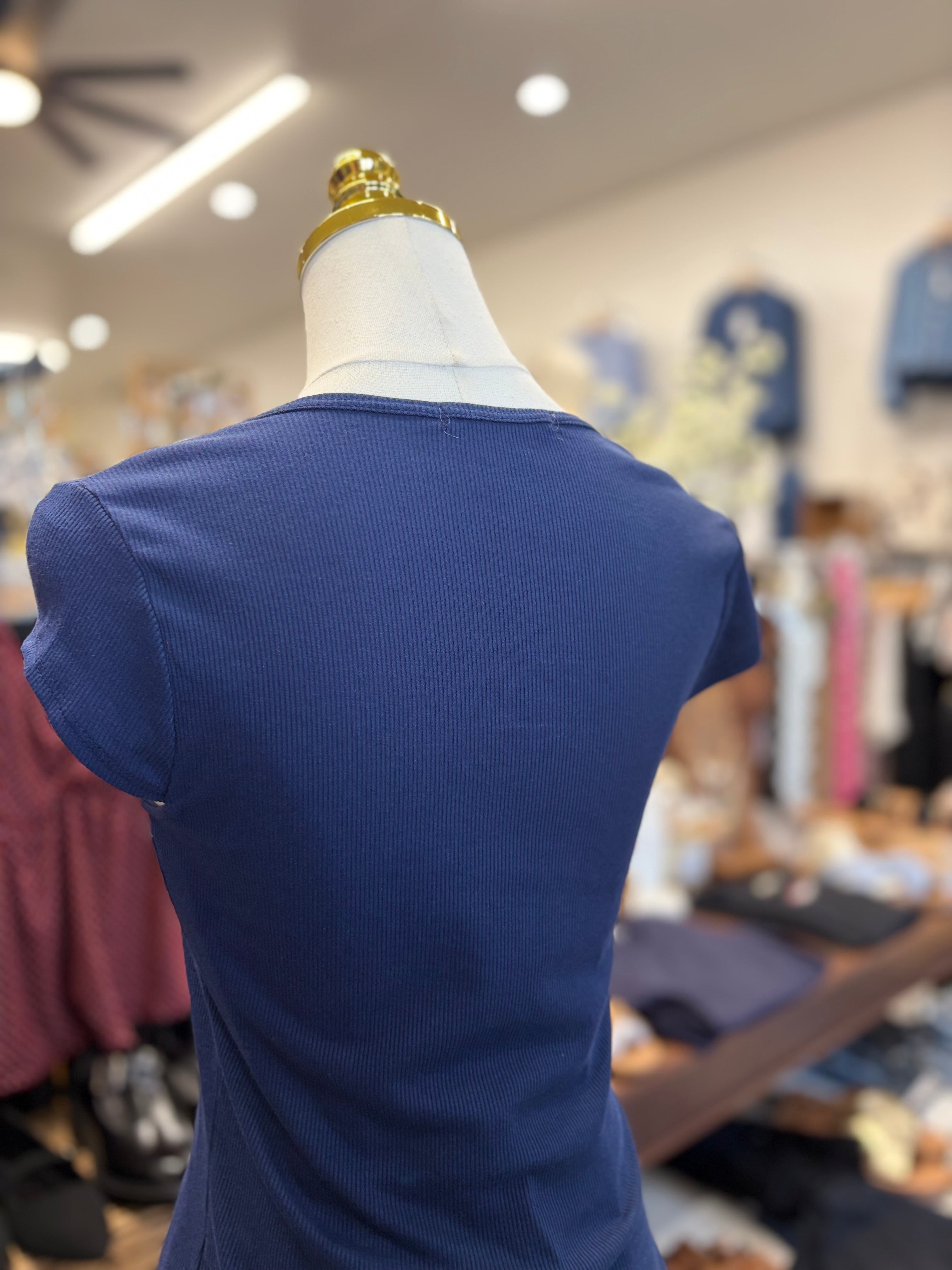 Navy Sq Neck Sleeve Top