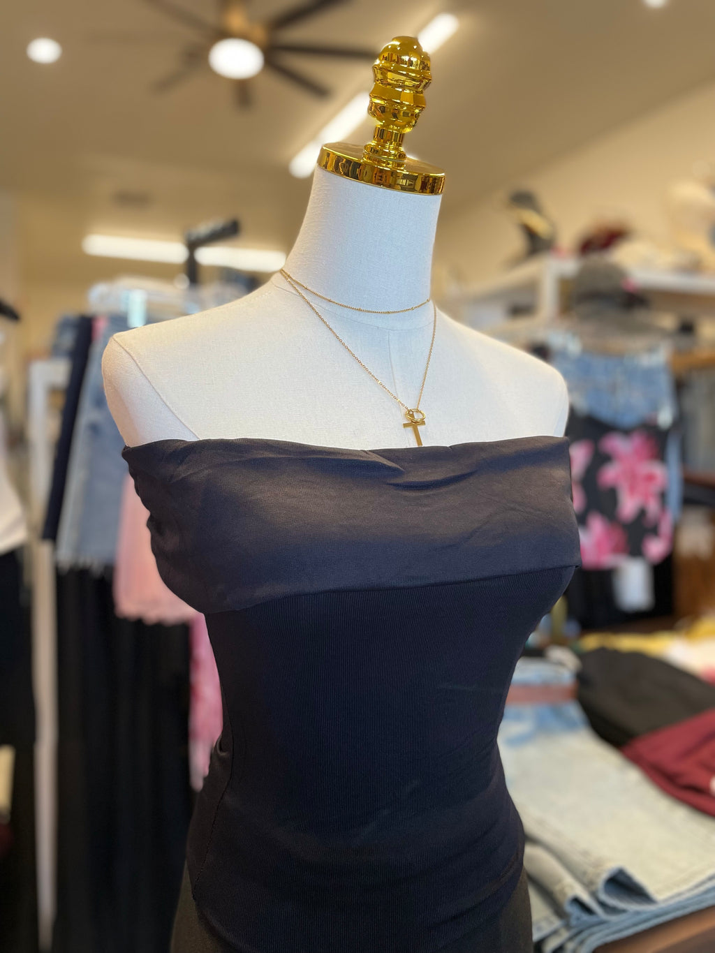 Black fold over bodycon knit top