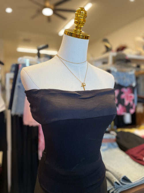 Black fold over bodycon knit top