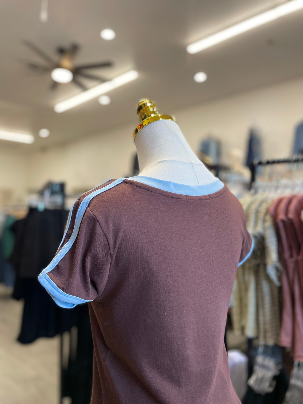 Deep Choco/Blue V Neck baby tee