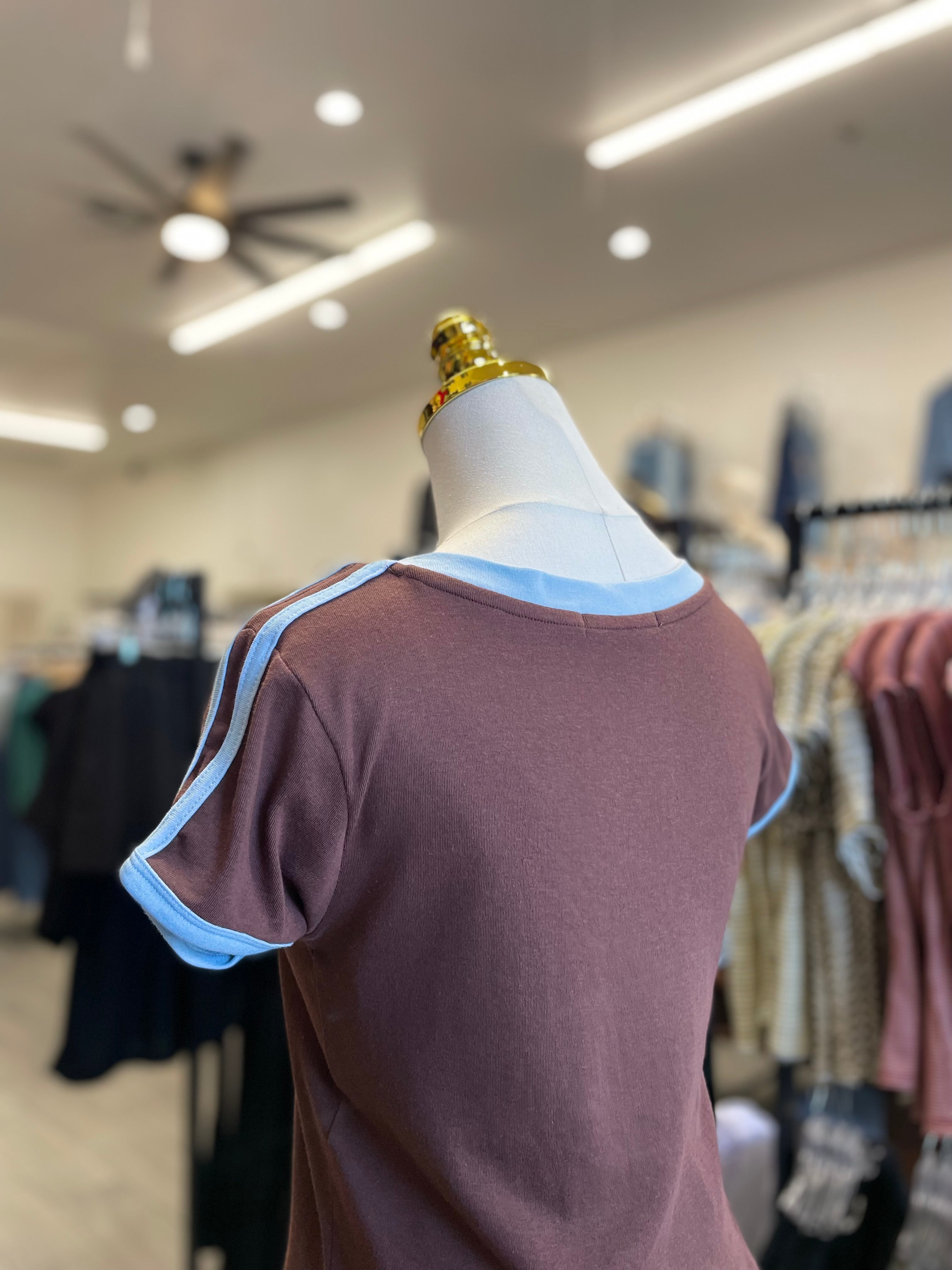 Deep Choco/Blue V Neck baby tee