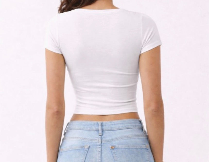 White V Neck Crop Top
