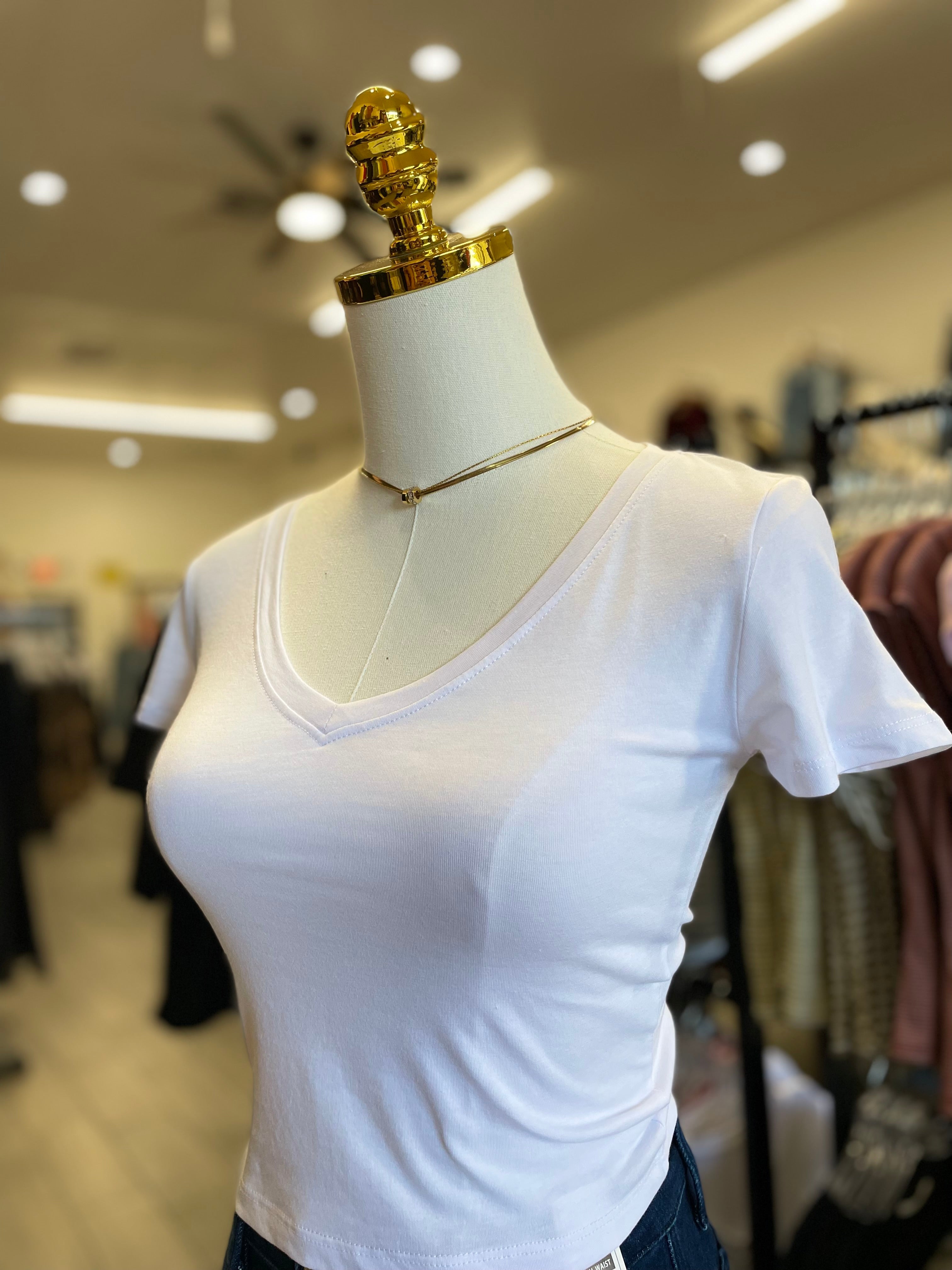 White V Neck Crop Top