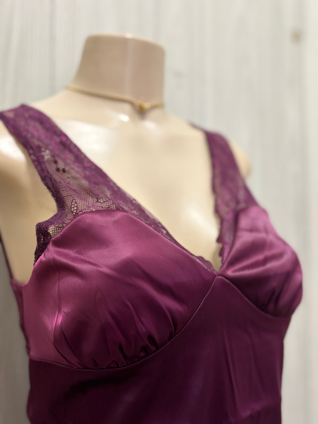 Wine Lace Trim Satin Top