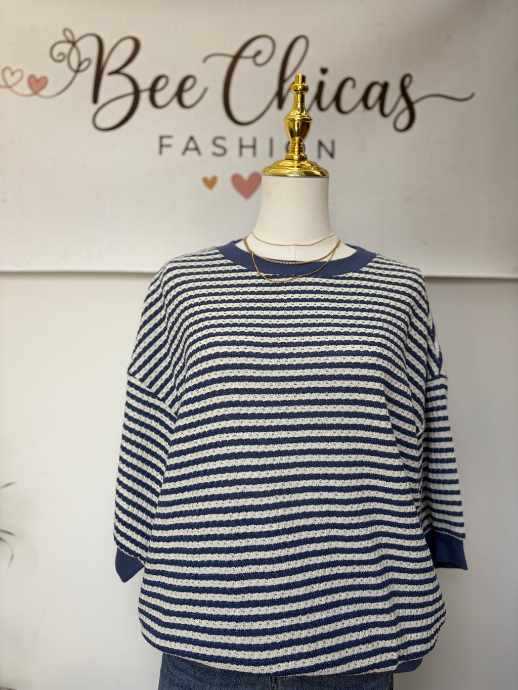 Light Denim Textured Stripe Drop Shirt