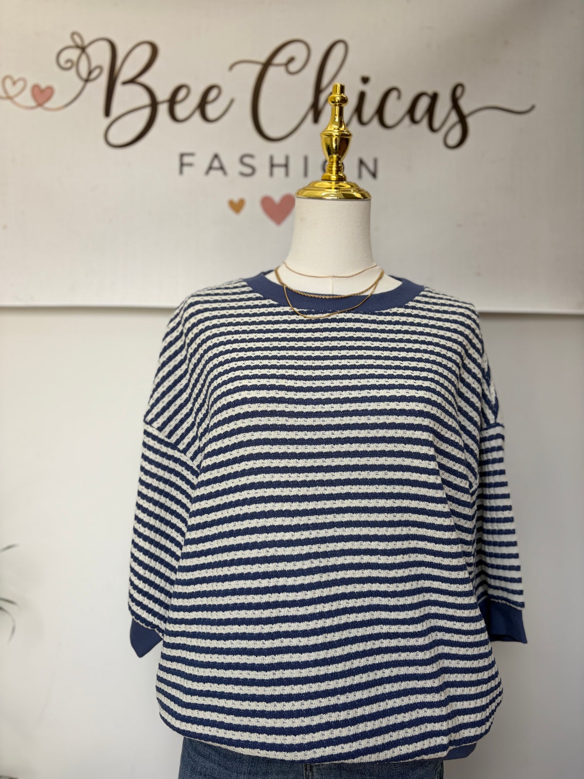 Light Denim Textured Stripe Drop Shirt