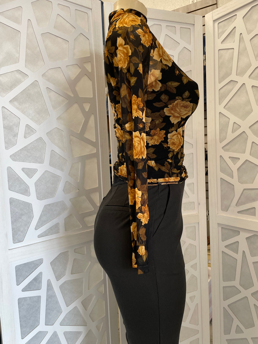 Yellow Flower Mesh Top