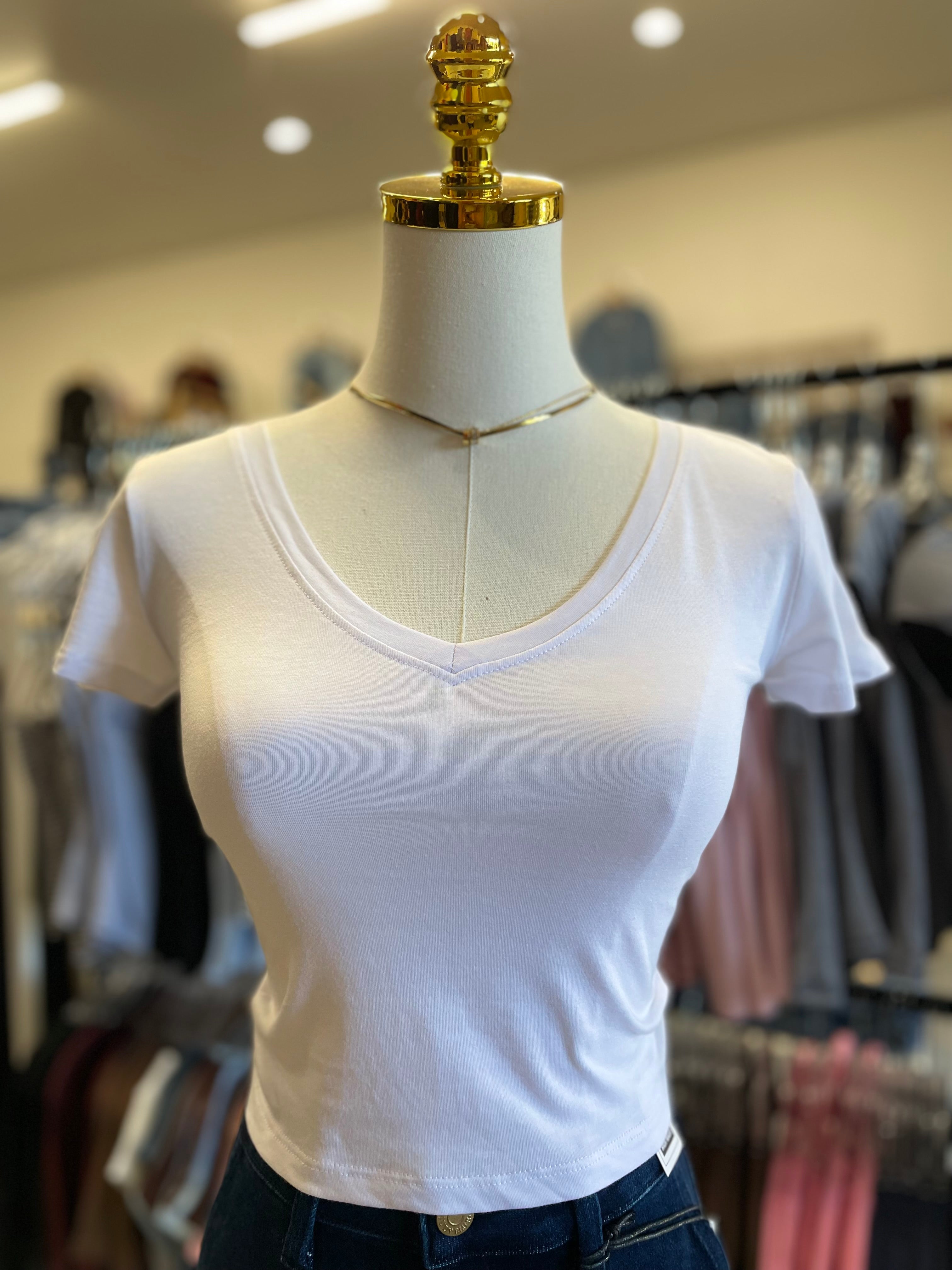 White V Neck Crop Top