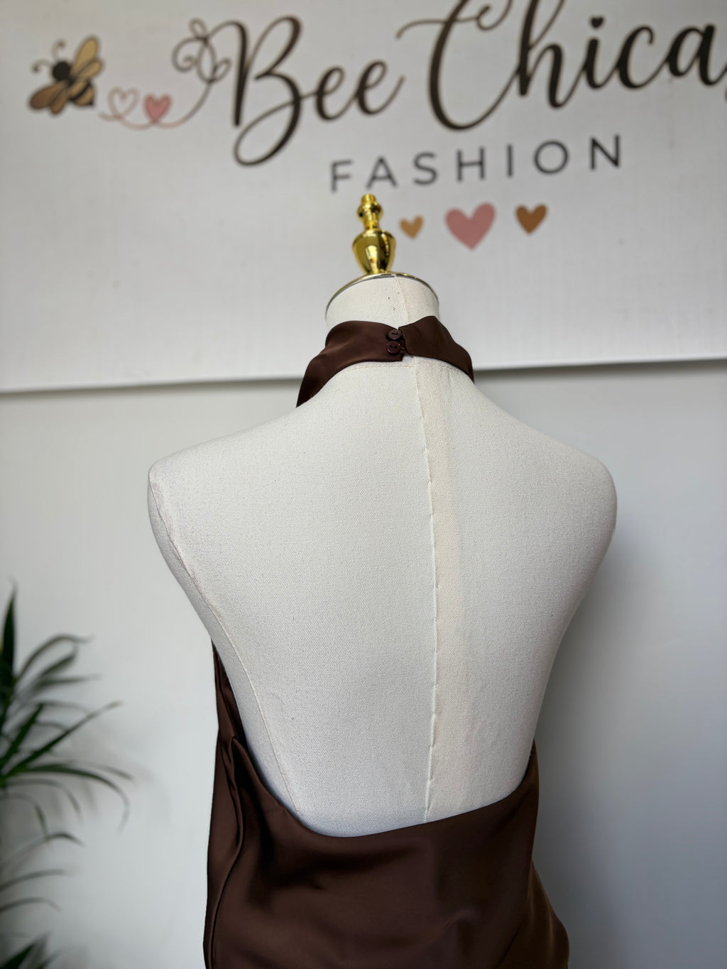Satin Halter High Neck Top