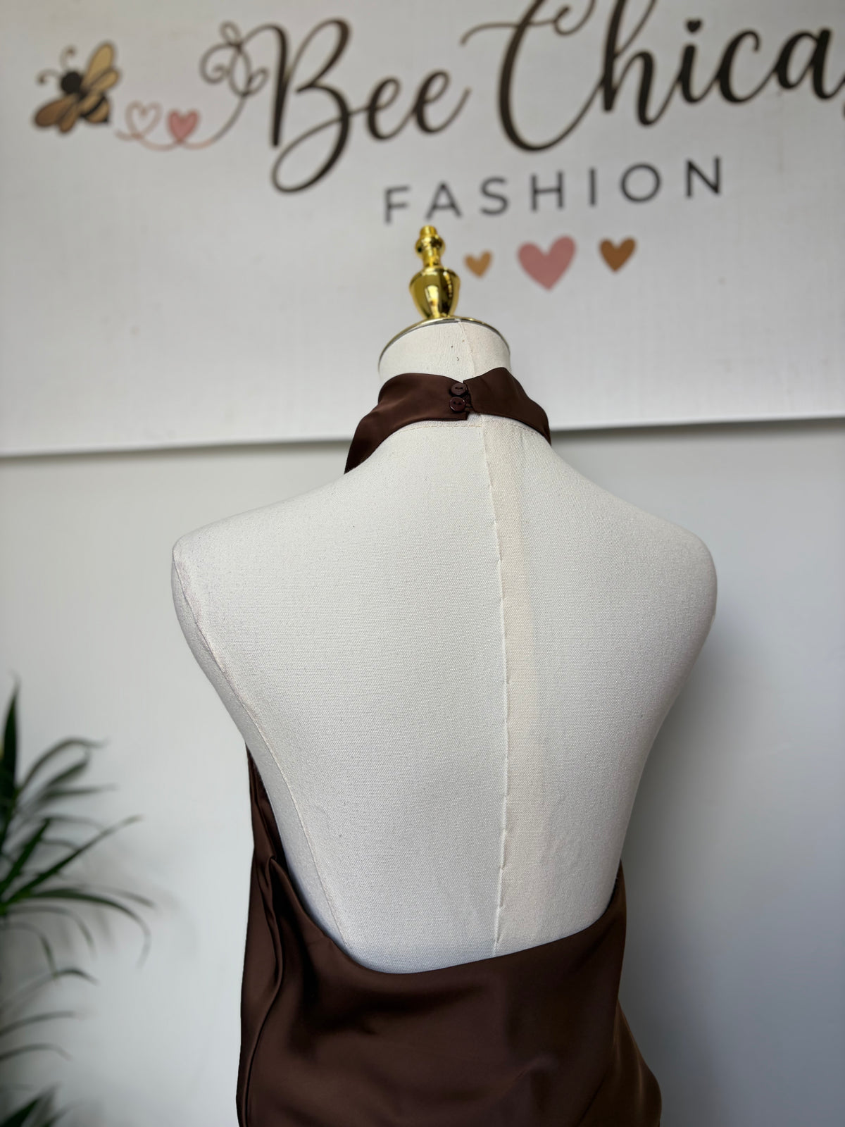 Satin Halter High Neck Top
