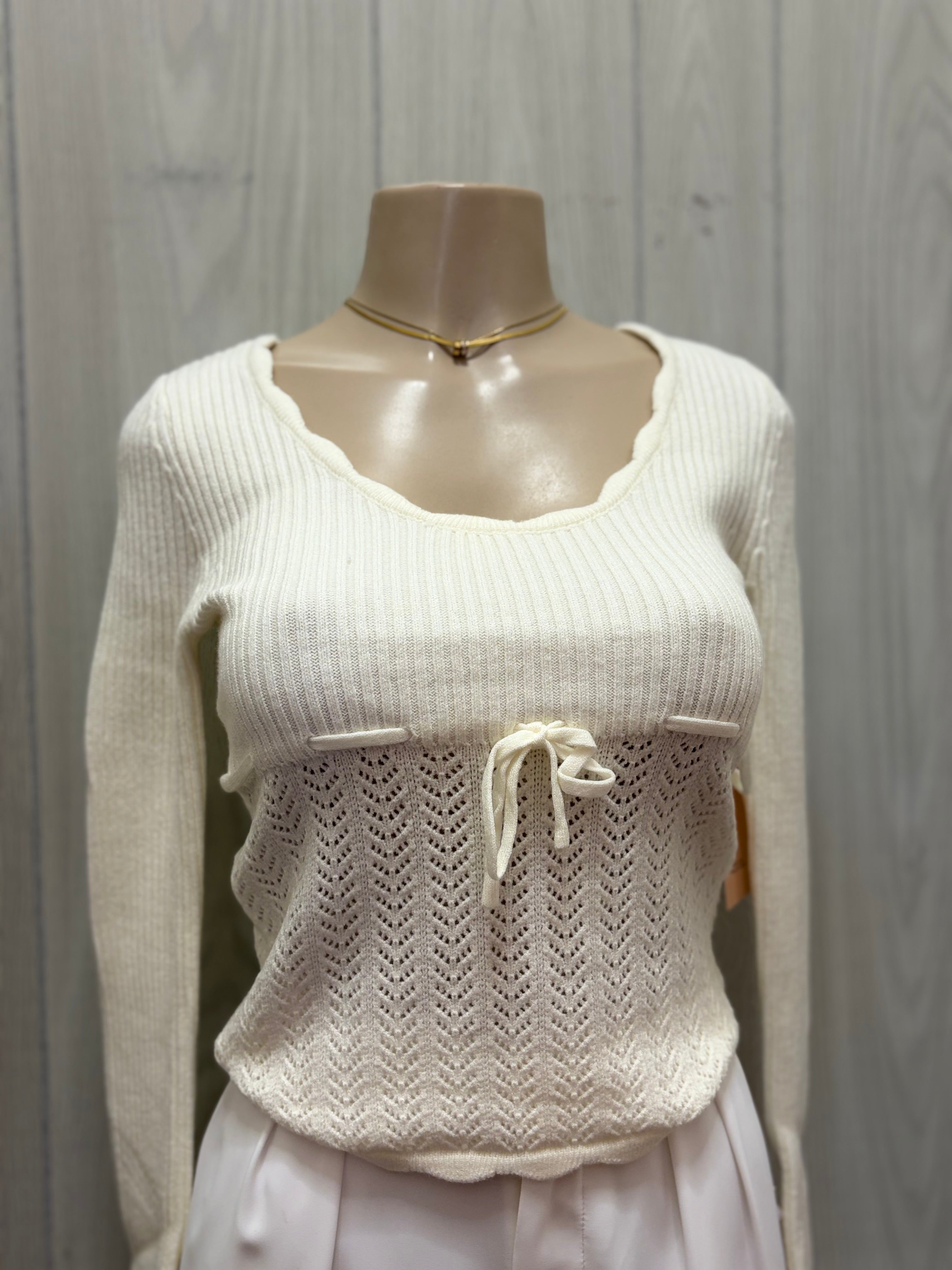 Cream Ribbon Sweater Top