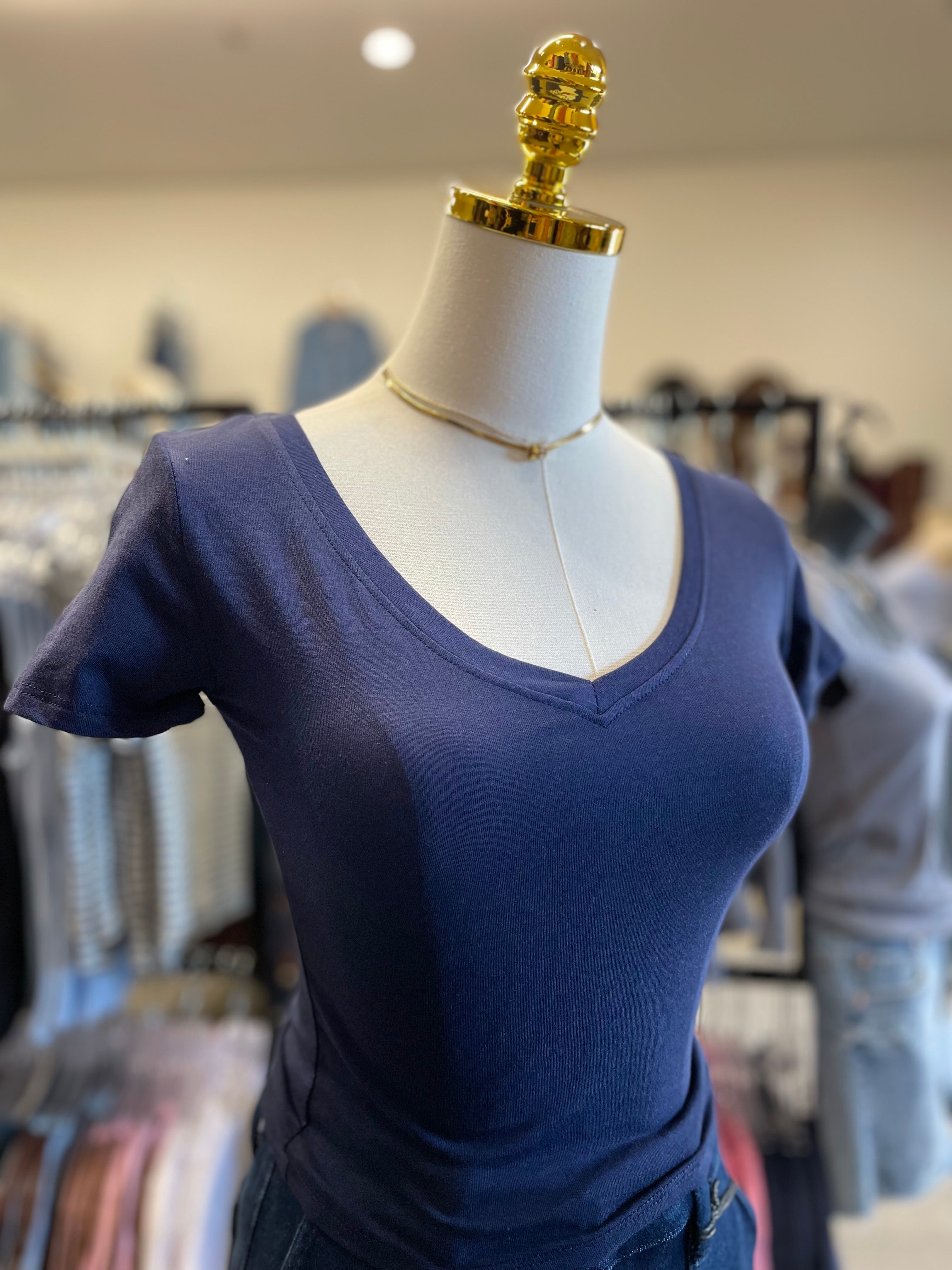 Navy V Neck Crop Top