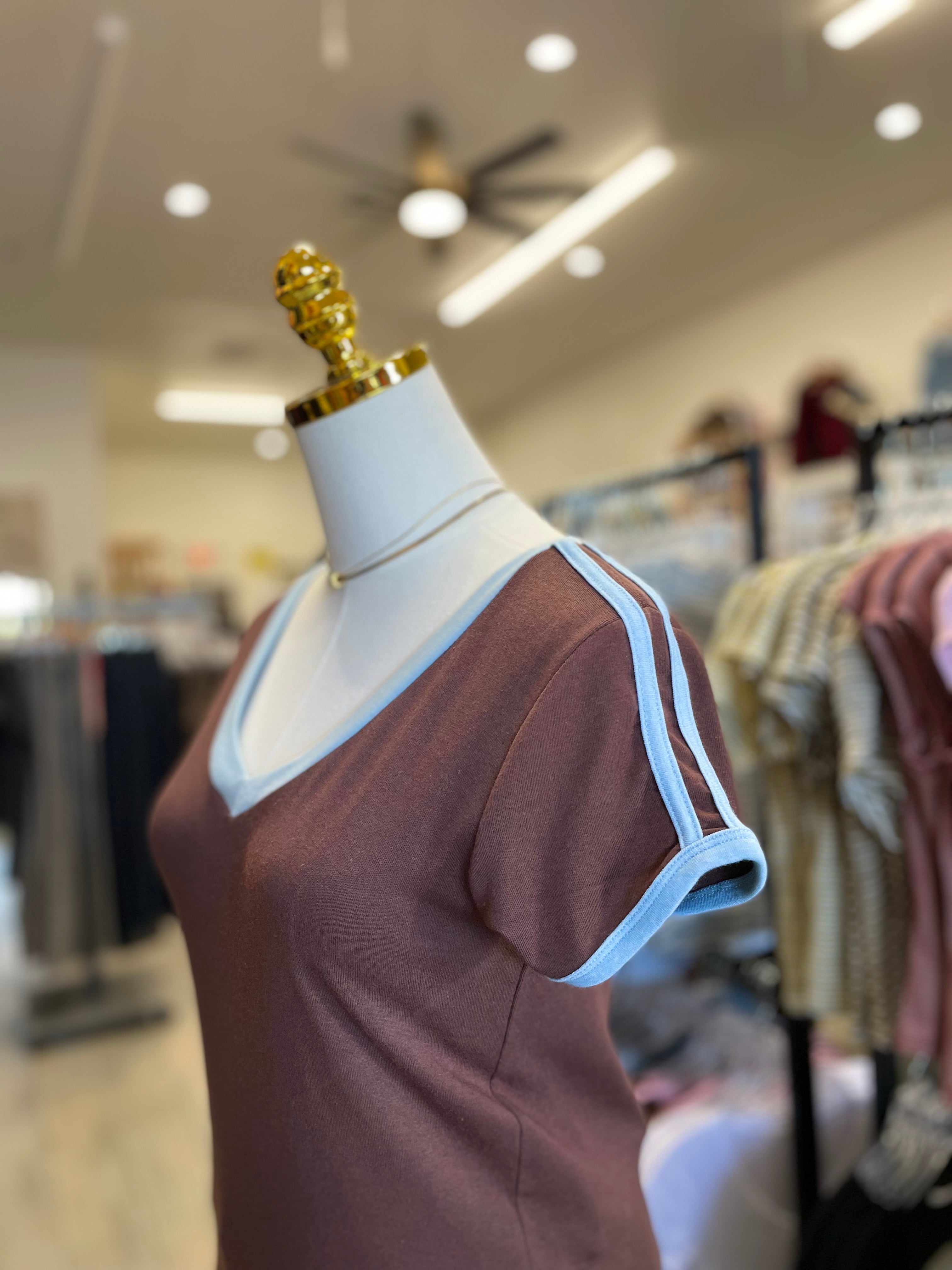 Deep Choco/Blue V Neck baby tee