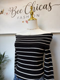 Blk/Ivory Off Shoulder Sweater Top