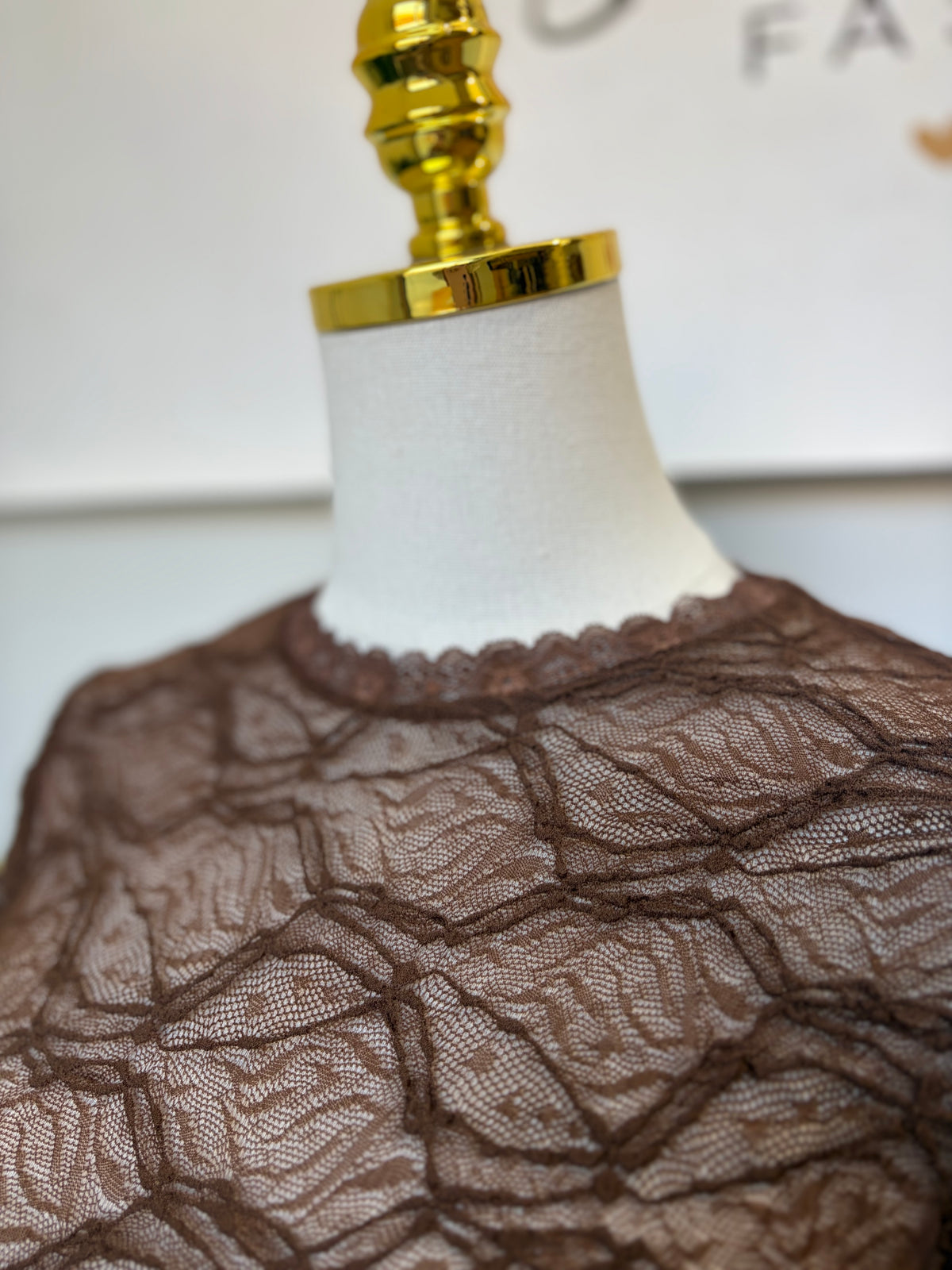 Lace Detail Brown Short Sleeve