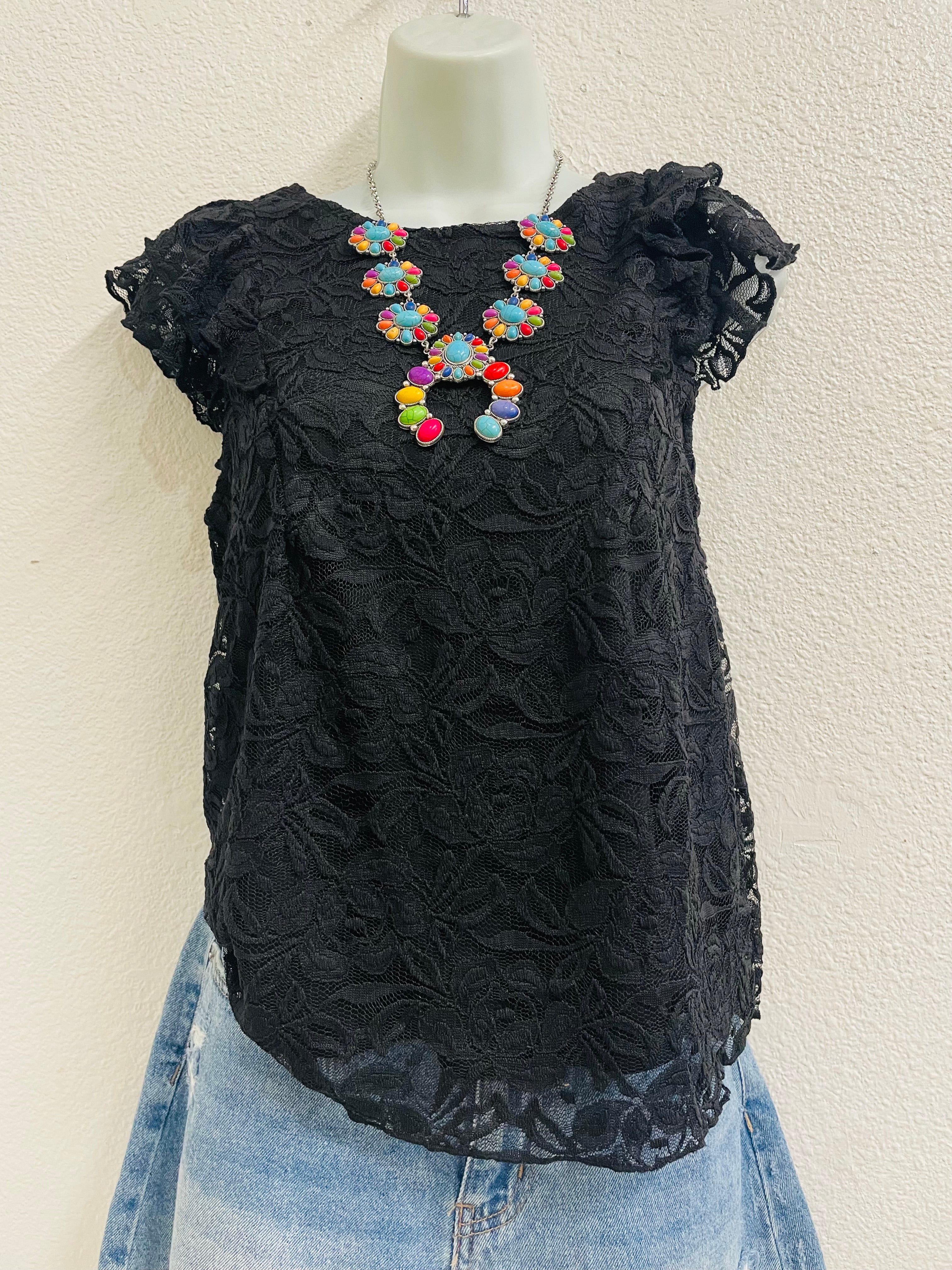 Floral Lace Flutter Sleeve Top