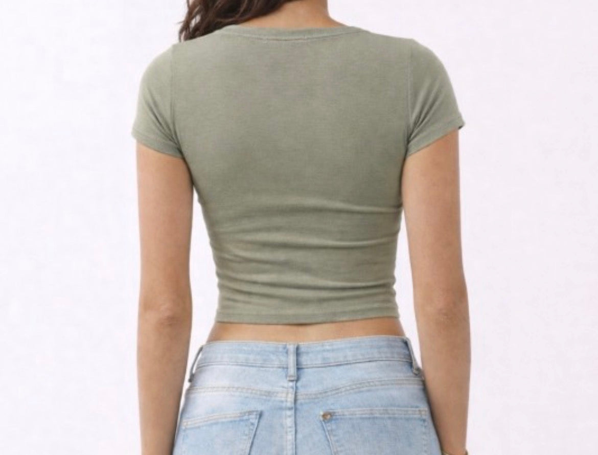 Olive V neck Crop Top