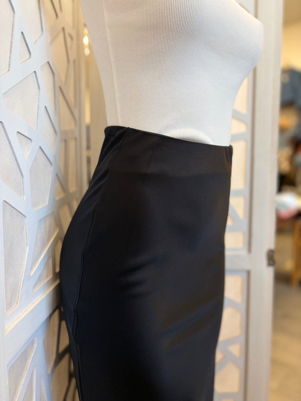 Satin Lace Hem Back slit pencil midi skirt