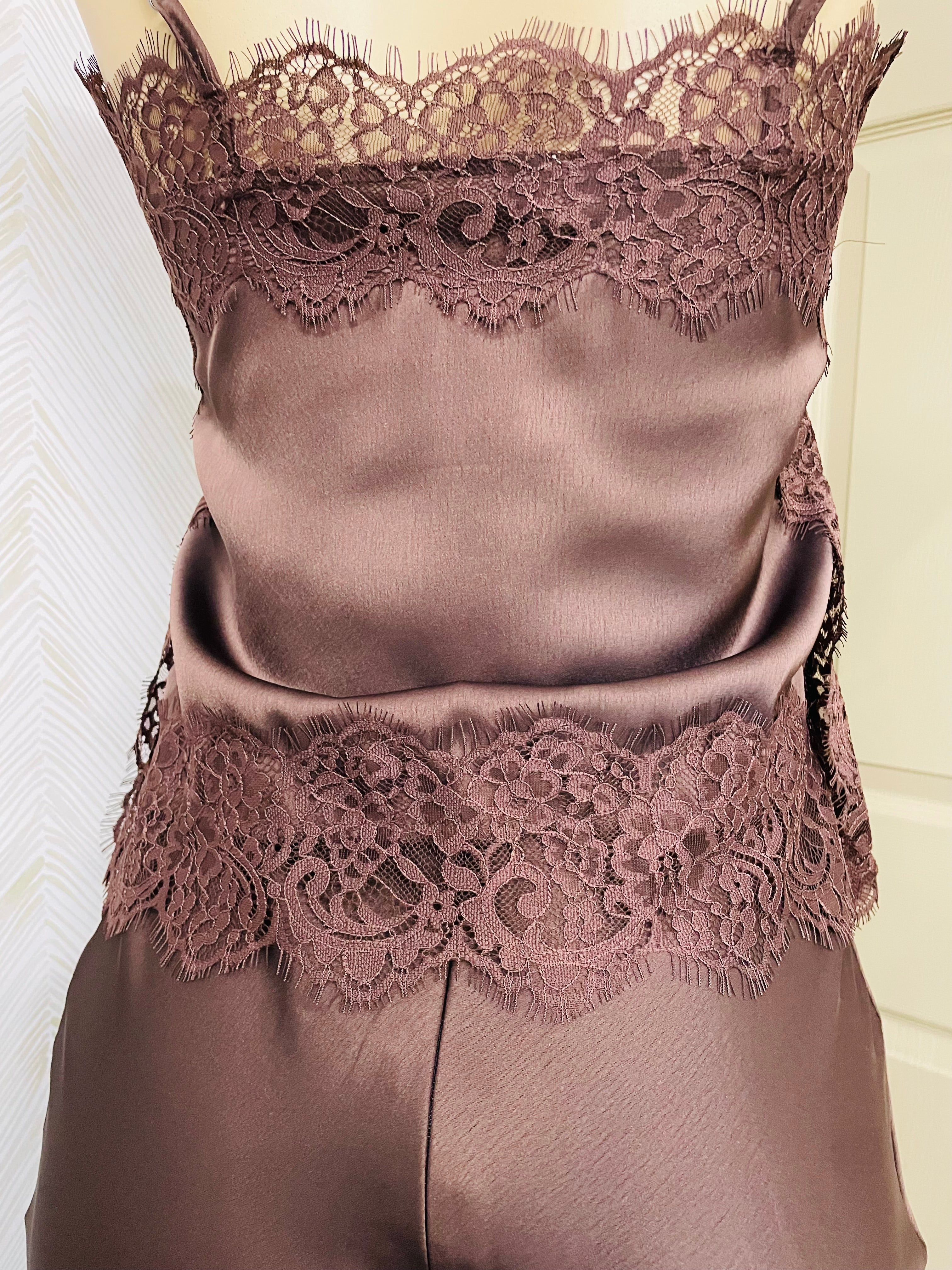 Brown satin lace trim detail cami