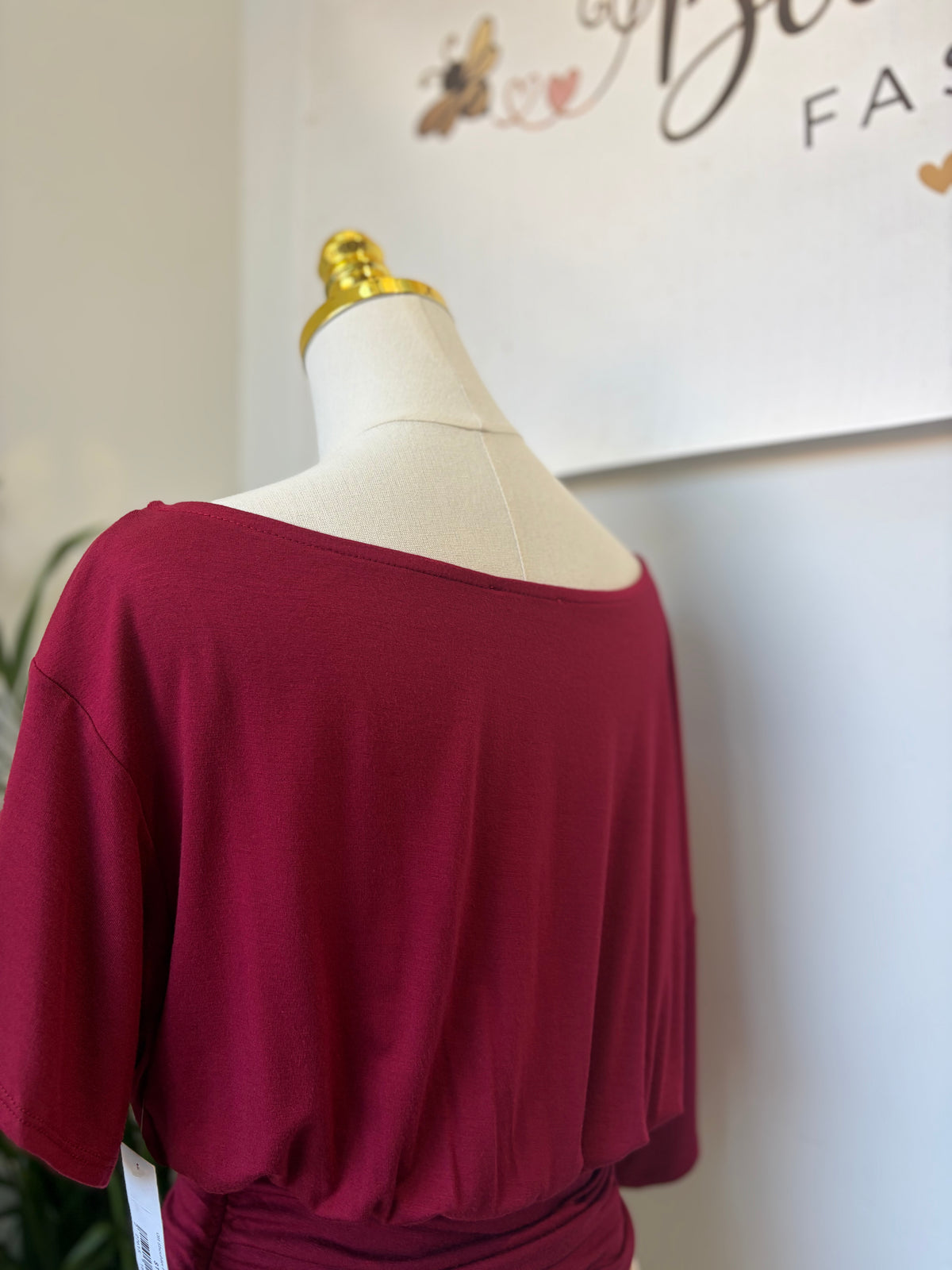 Burgundy Off Shoulder Ruched Top