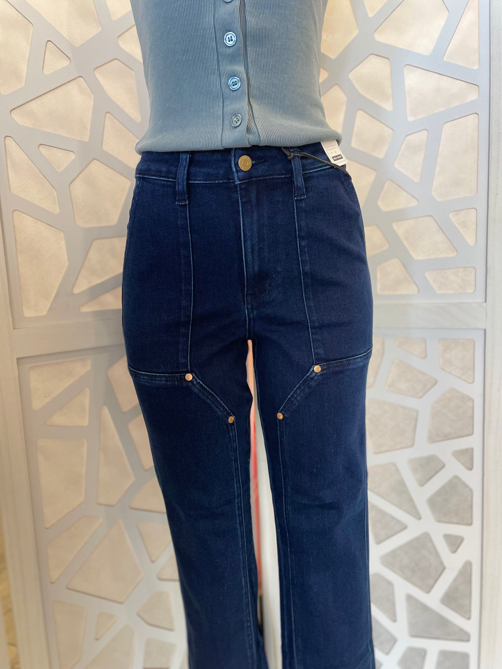 JB Dark HW Knee Patch Straight Jean