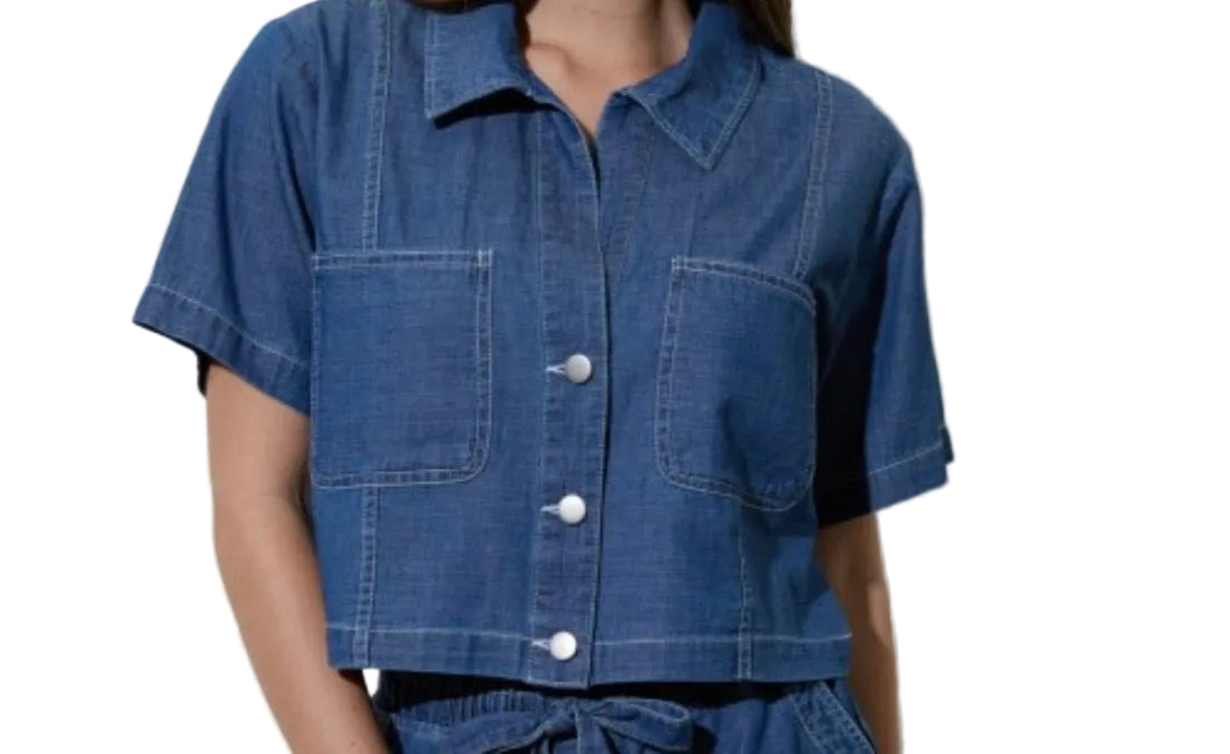 Collared button down denim top