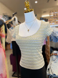 Yellow stripe sweetheart neck top