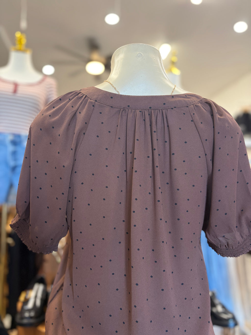 Polka Dot Button Down Puff Sleeve Top