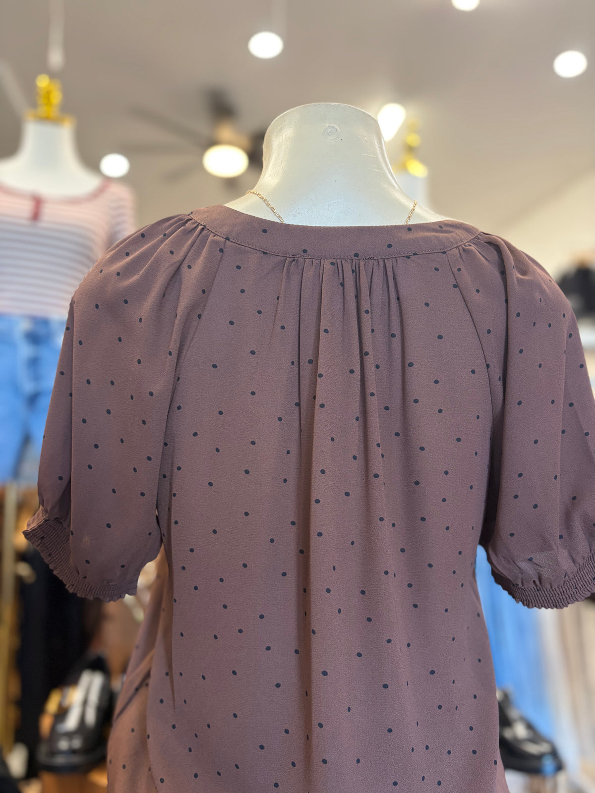 Polka Dot Button Down Puff Sleeve Top