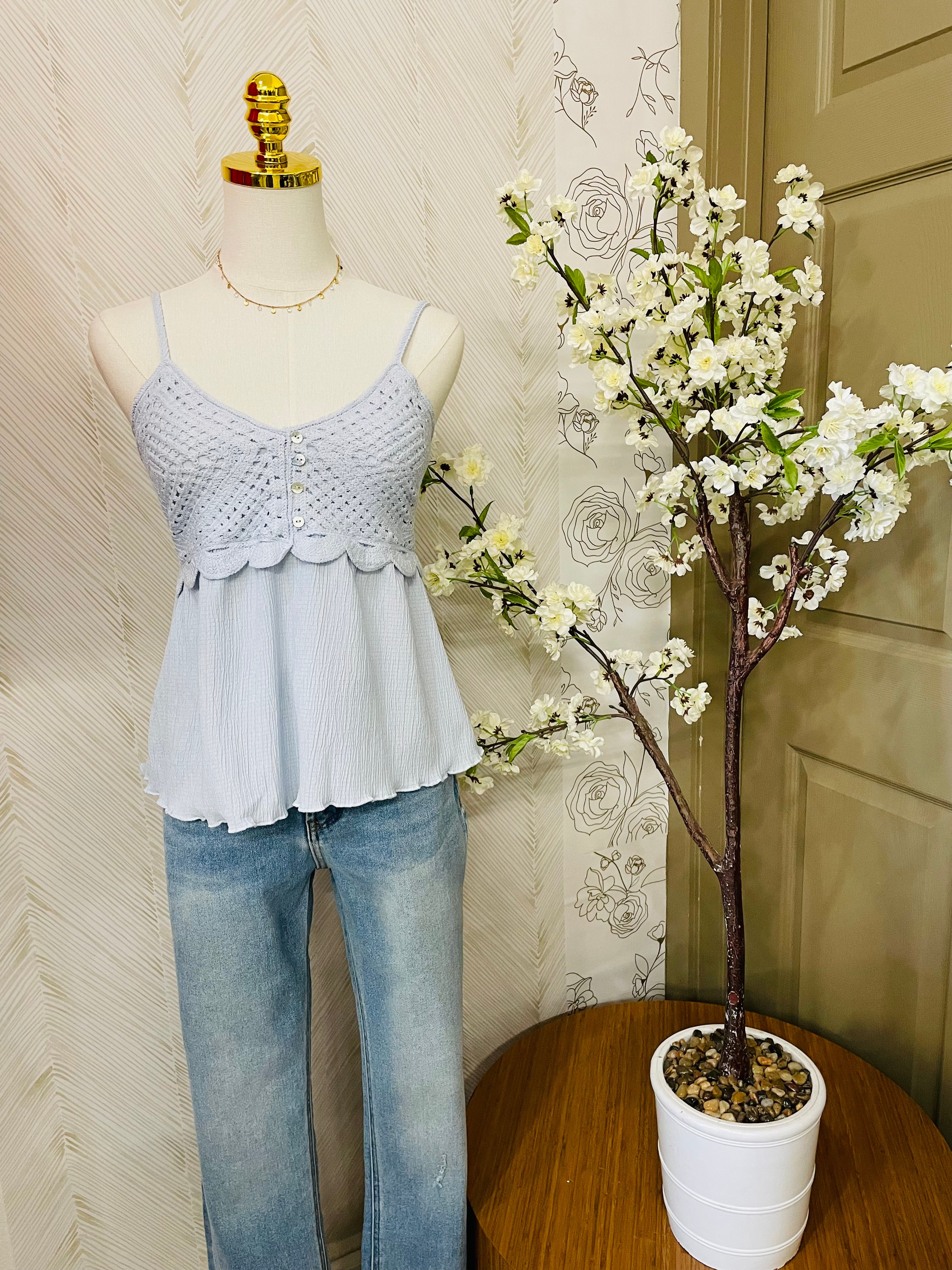 Blue crochet detail top