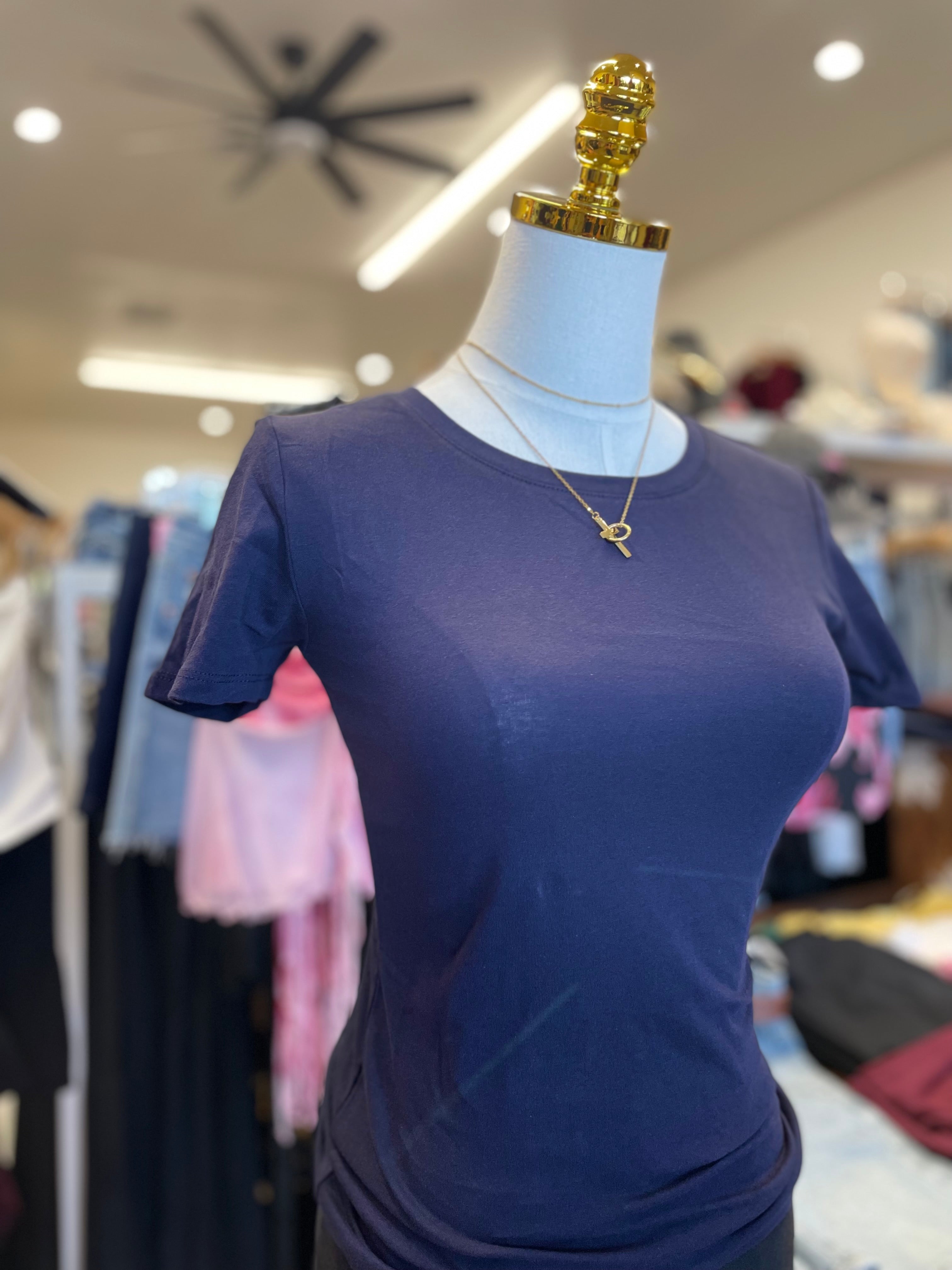 Navy Short Sleeve Jersey Cotton top