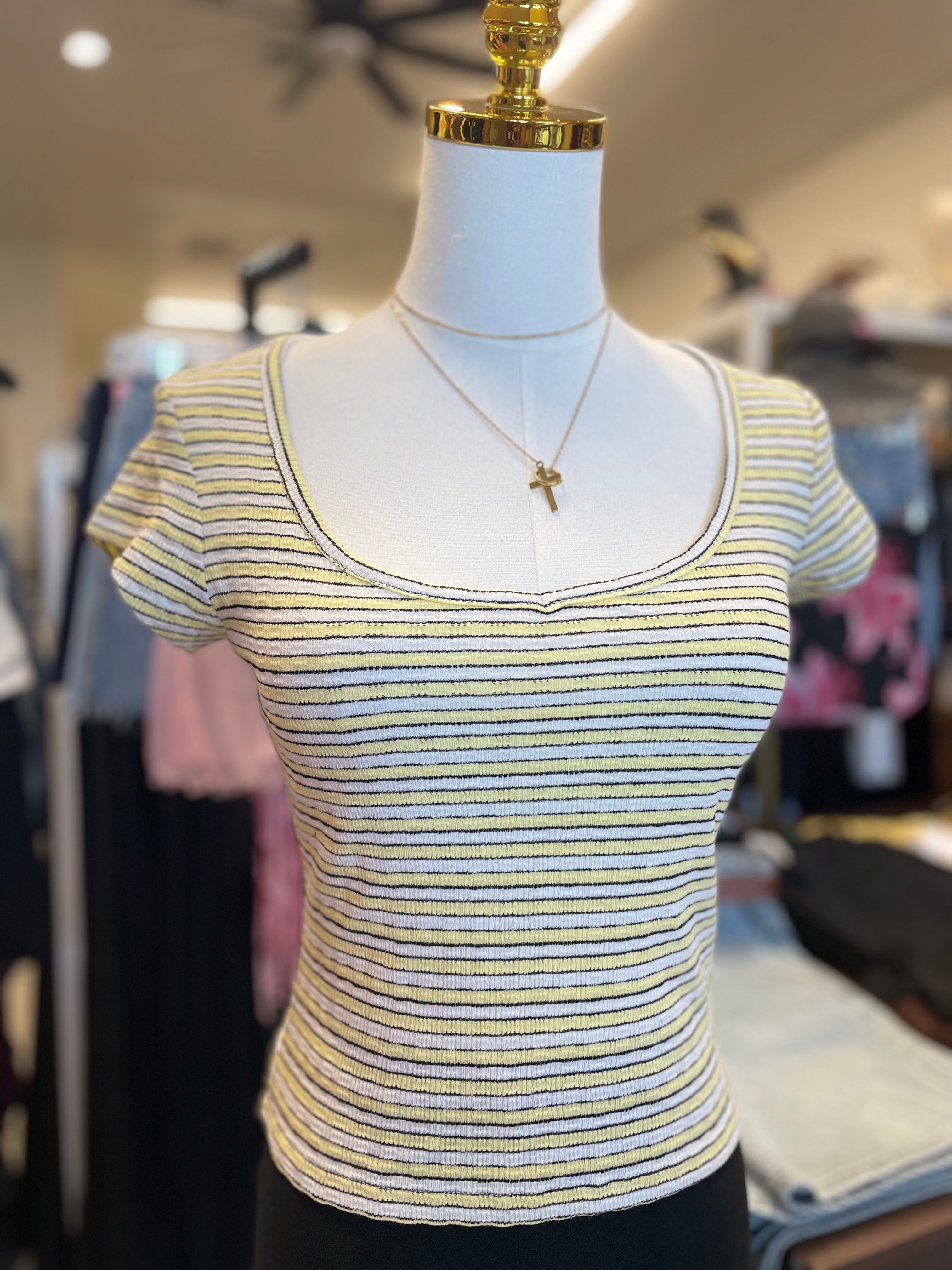 Yellow stripe sweetheart neck top