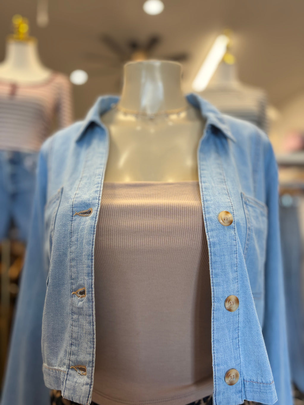 Denim button down collared crop top