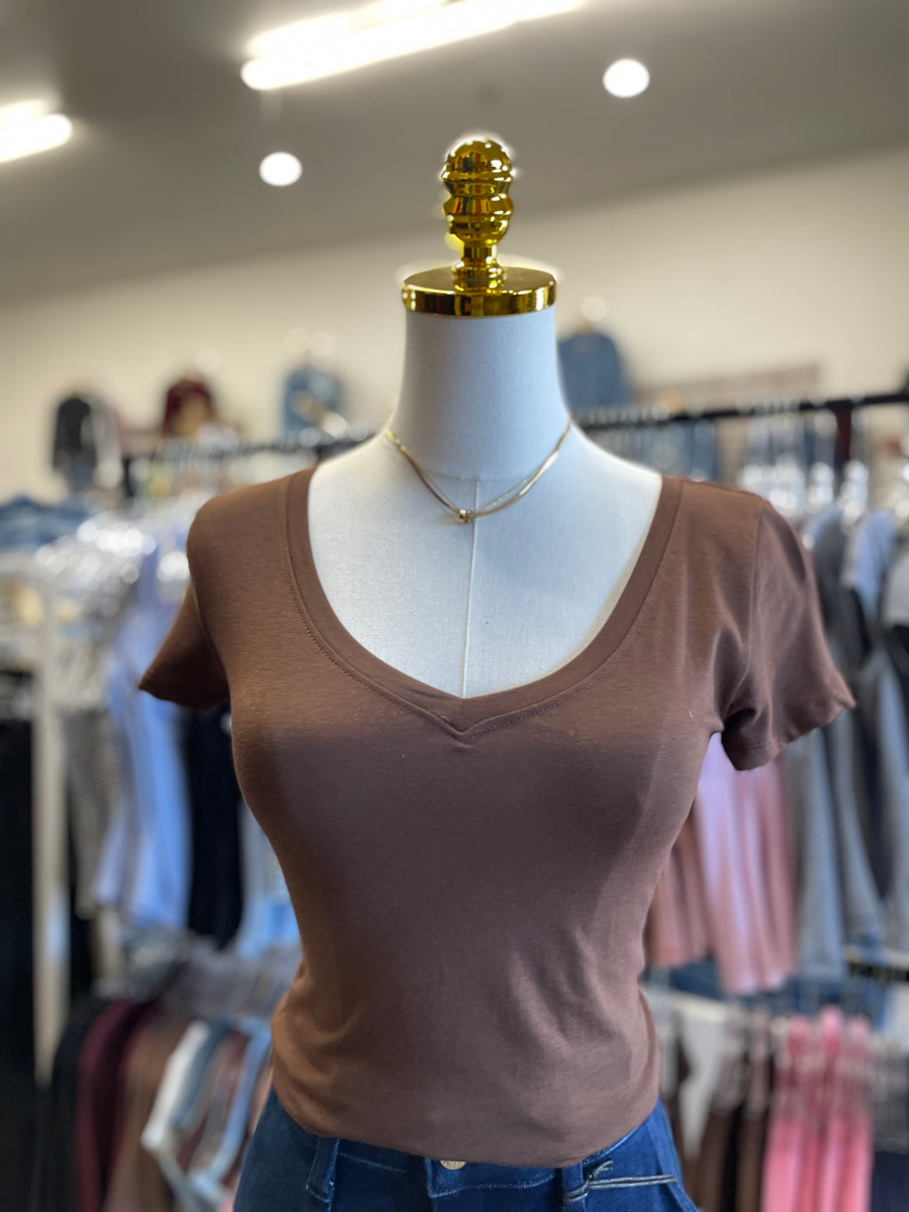 Brown V Neck Crop Top