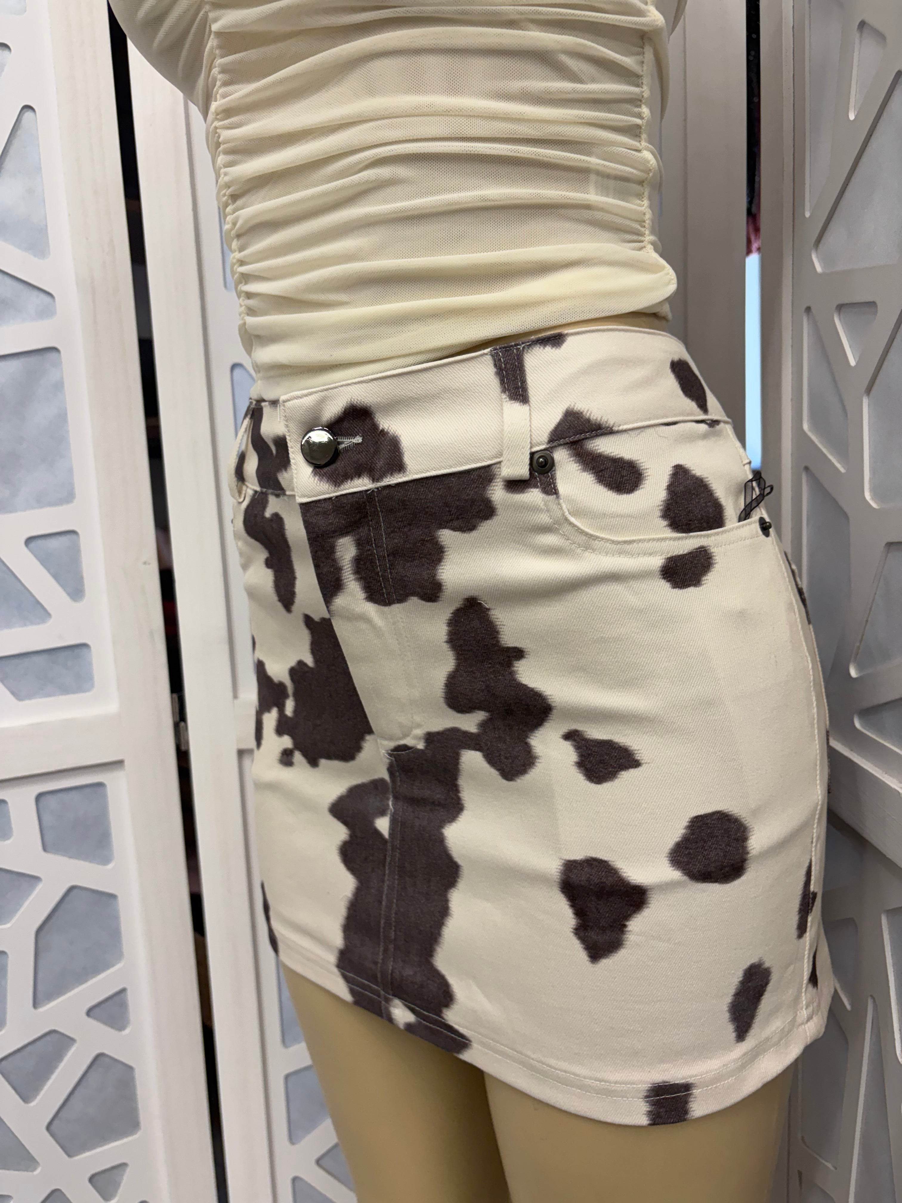 Cow print mini skirt