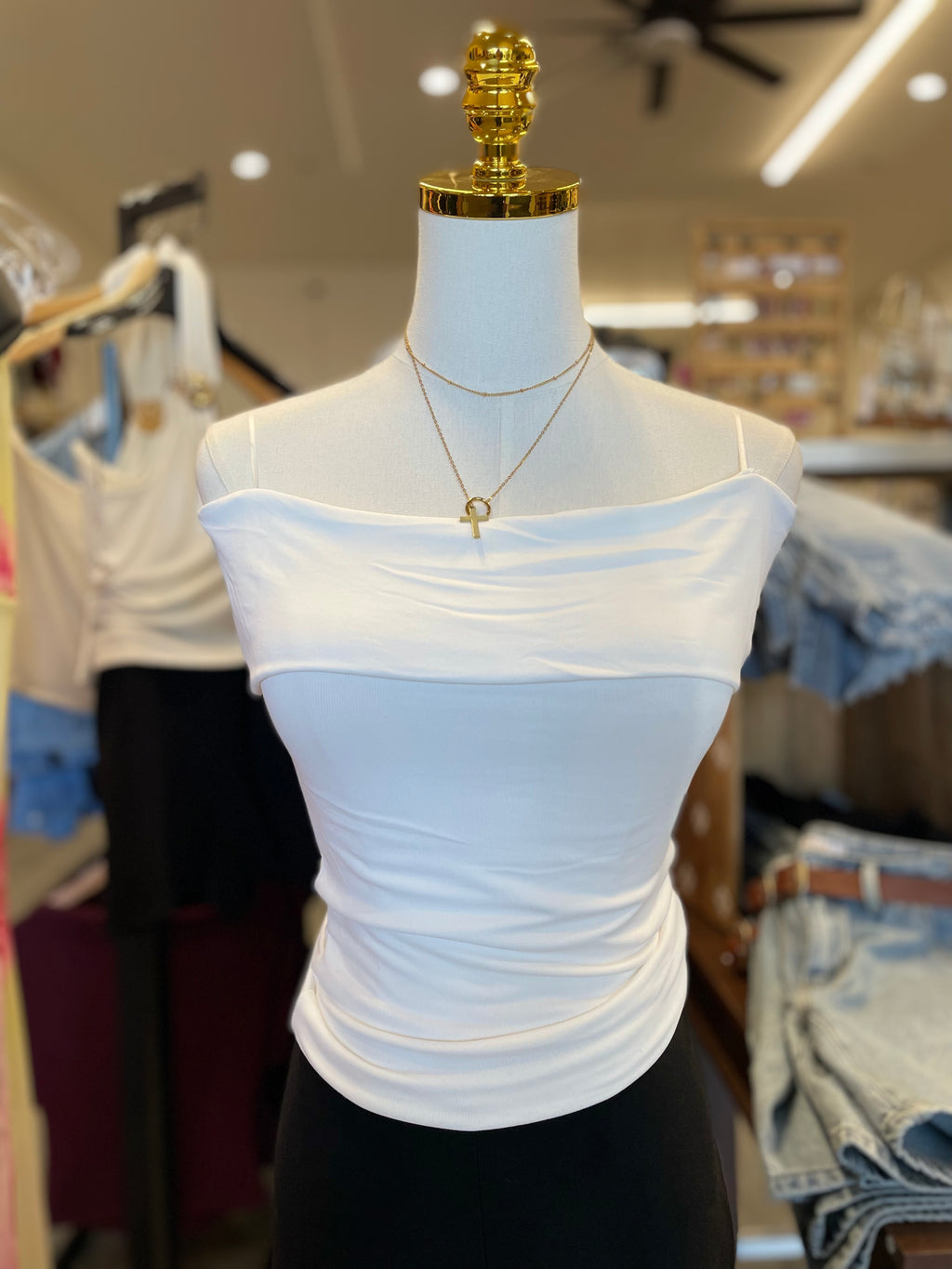White fold over bodycon knit top