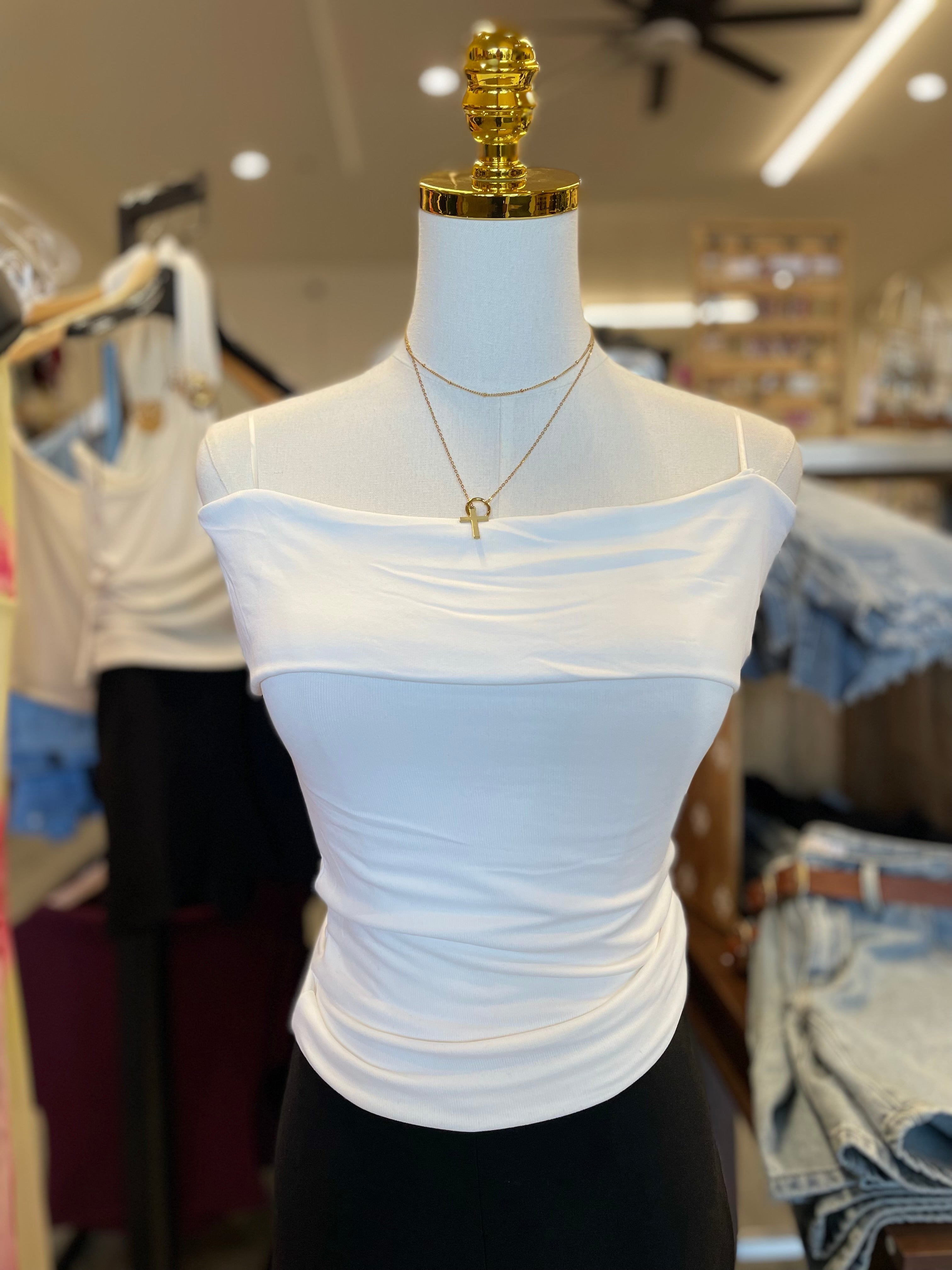 White fold over bodycon knit top