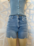 Light Blue High Rise Distressed Cut Off Shorts