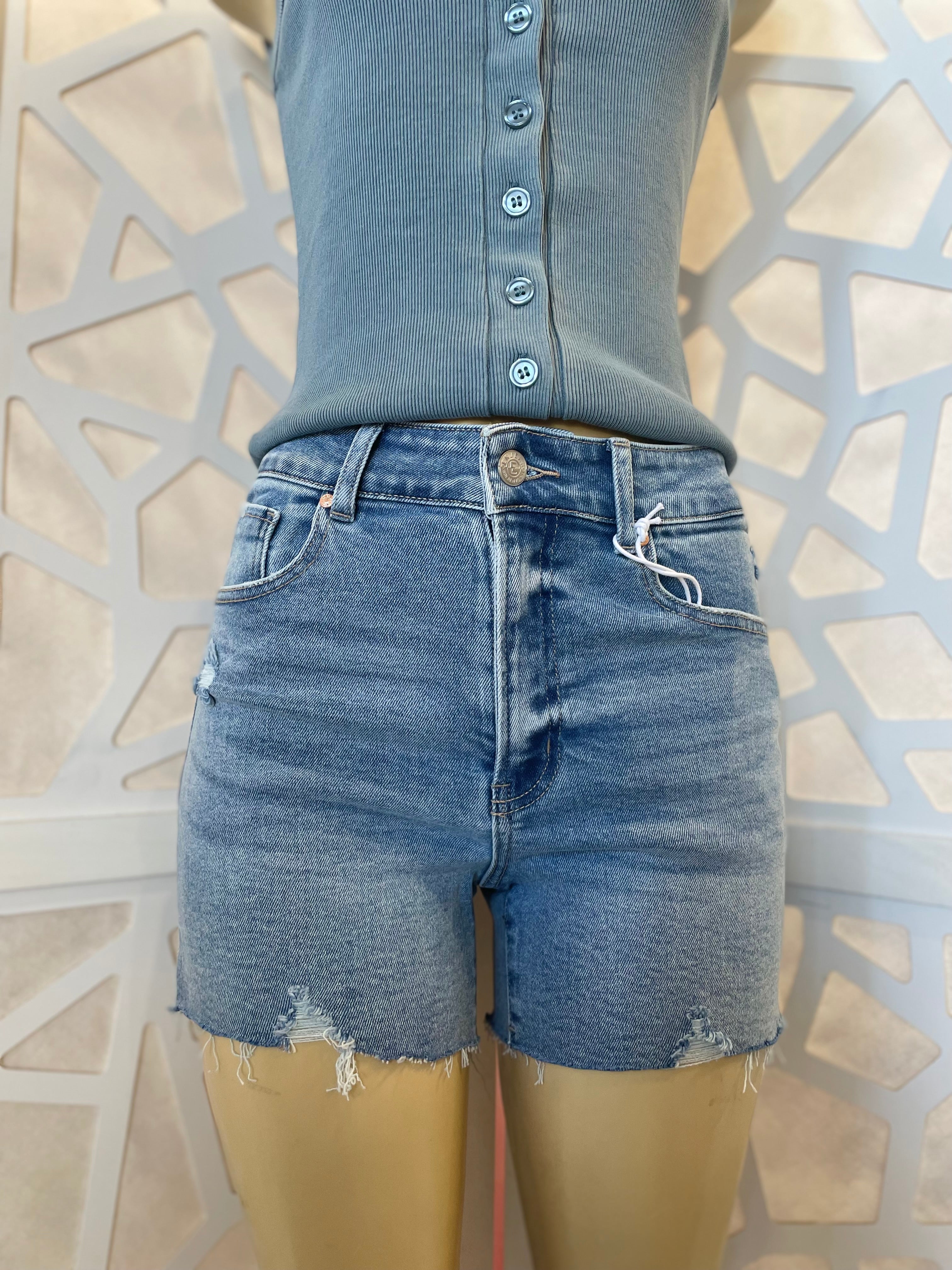 Light Blue High Rise Distressed Cut Off Shorts