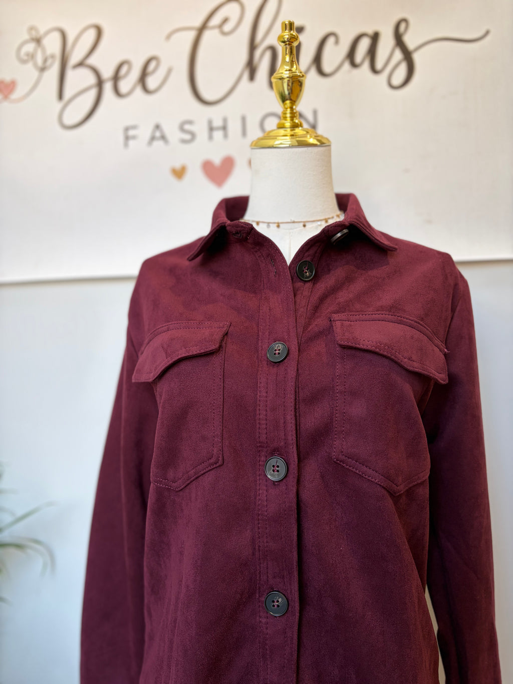 Wine Loose Fit Suede Shacket